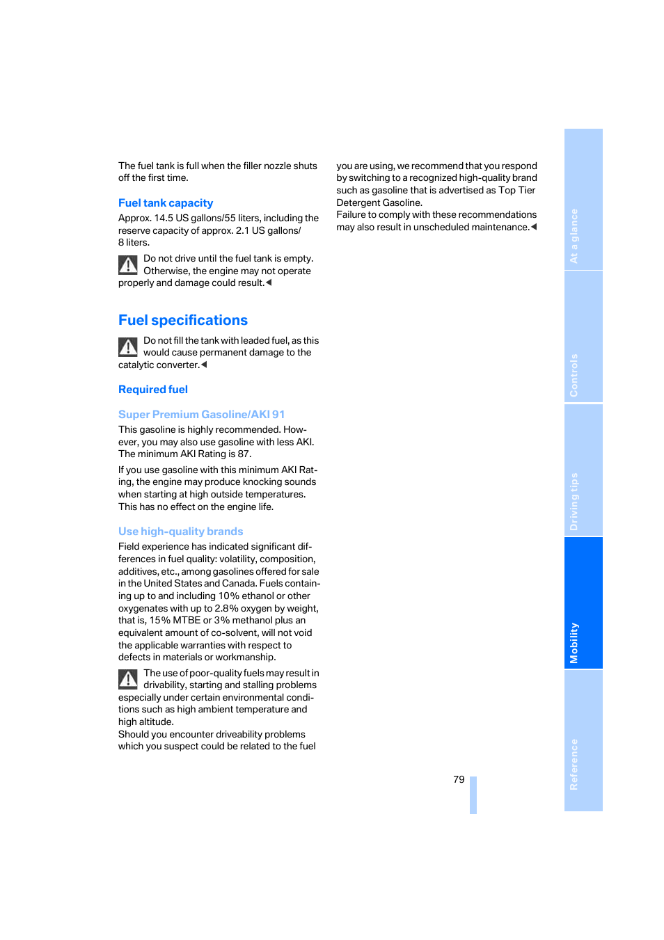 Fuel specifications | BMW Z4 Coupe 2006 User Manual | Page 81 / 128