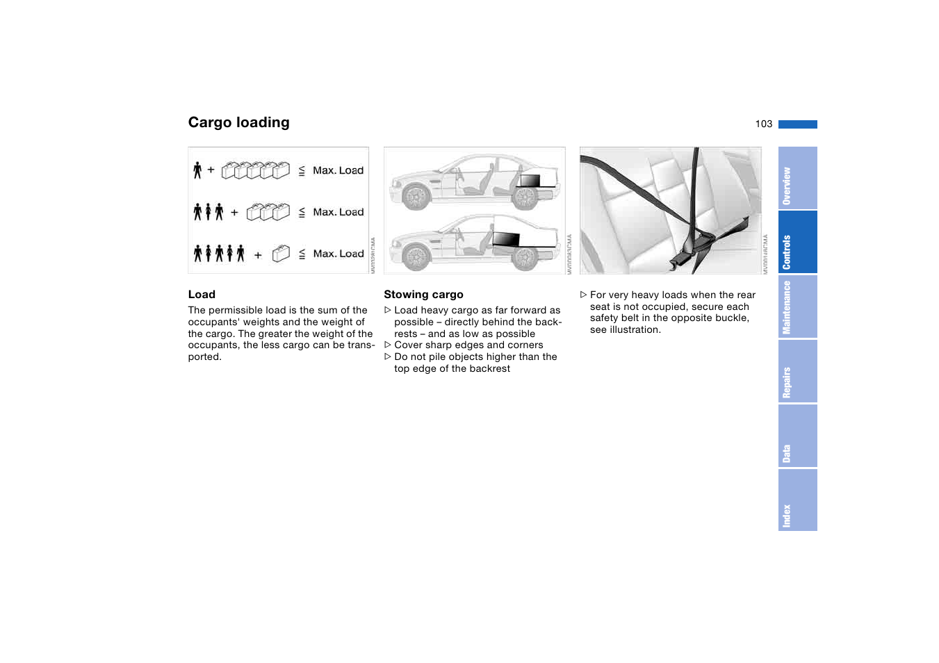 Cargo loading | BMW M3 Coupe 2006 User Manual | Page 103 / 170