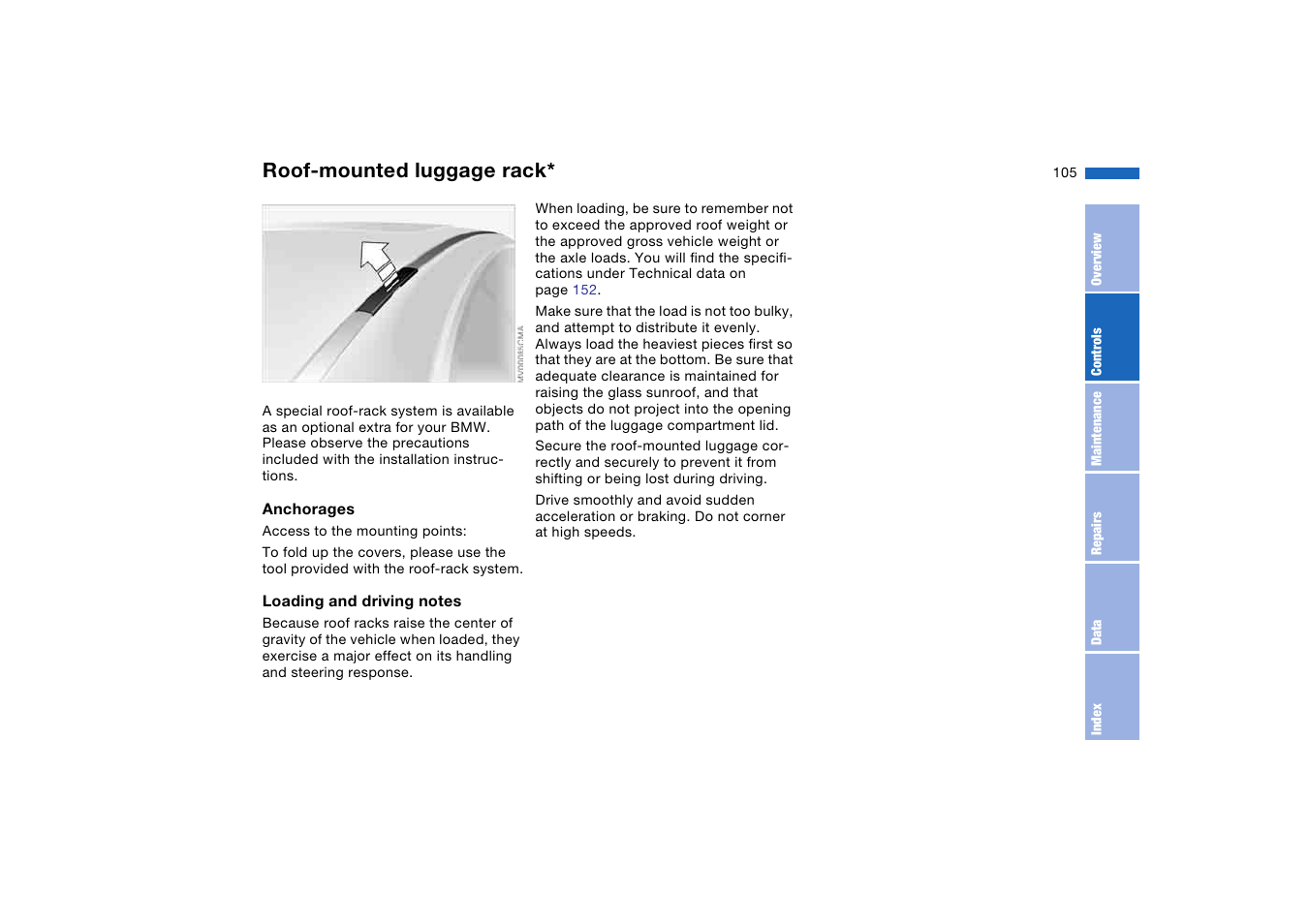 Roof-mounted luggage rack, Roof-mounted luggage, Rack | BMW M3 Coupe 2006 User Manual | Page 105 / 170