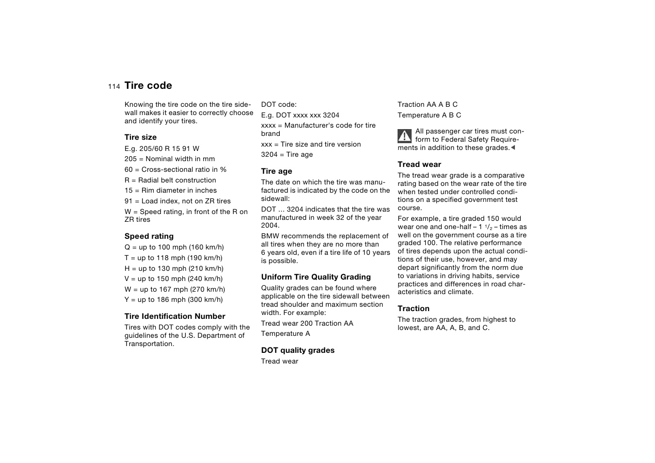 Tire code | BMW M3 Coupe 2006 User Manual | Page 114 / 170