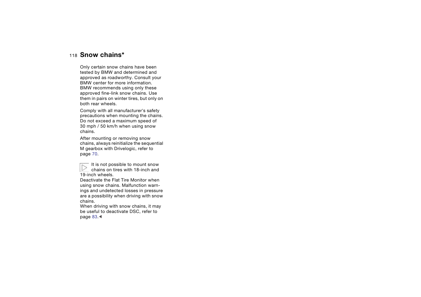 Snow chains | BMW M3 Coupe 2006 User Manual | Page 118 / 170
