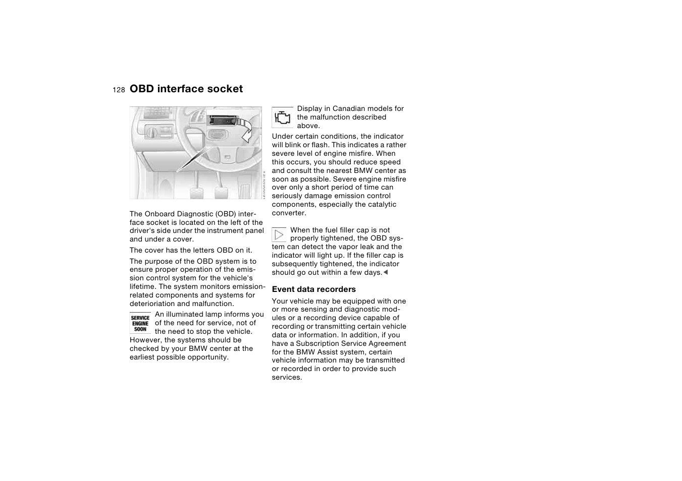 Laws and regulations, Obd interface socket | BMW M3 Coupe 2006 User Manual | Page 128 / 170