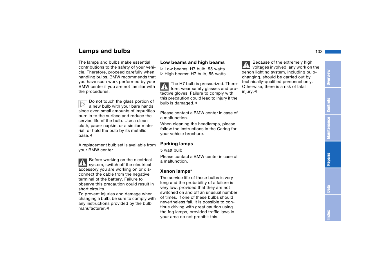 Lamps and bulbs | BMW M3 Coupe 2006 User Manual | Page 133 / 170