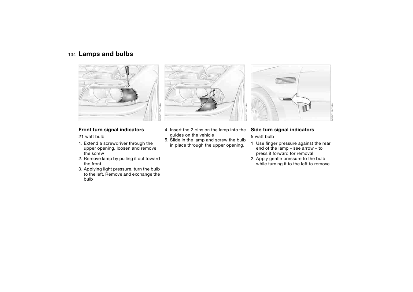 Lamps and bulbs | BMW M3 Coupe 2006 User Manual | Page 134 / 170