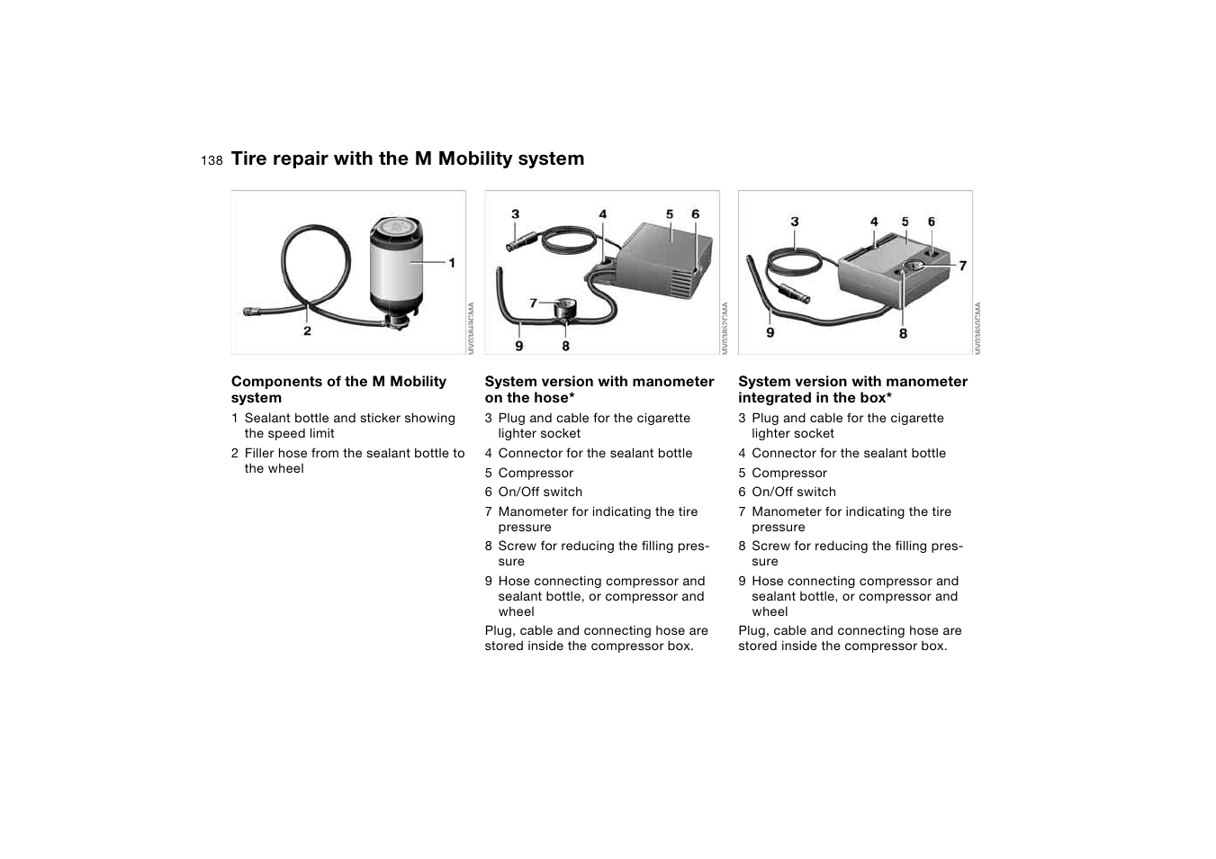 Tire repair with the m mobility system | BMW M3 Coupe 2006 User Manual | Page 138 / 170