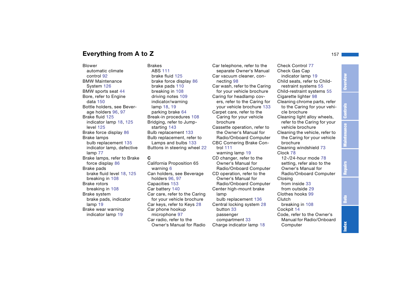 Everything from a to z | BMW M3 Coupe 2006 User Manual | Page 157 / 170