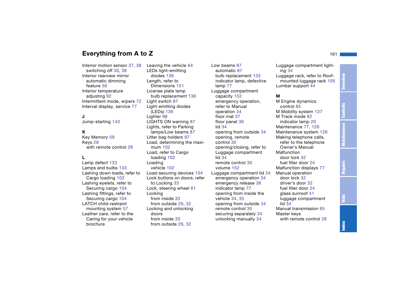 Everything from a to z | BMW M3 Coupe 2006 User Manual | Page 161 / 170