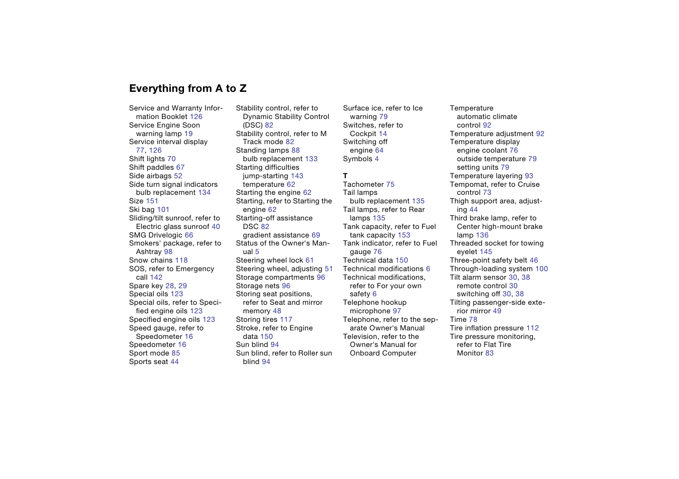 Everything from a to z | BMW M3 Coupe 2006 User Manual | Page 164 / 170