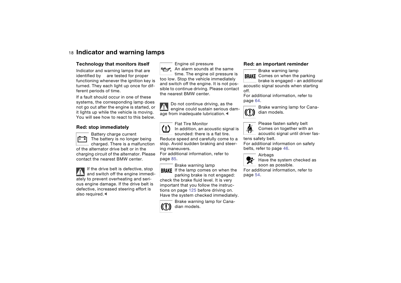 Indicator and warning lamps, Lamps | BMW M3 Coupe 2006 User Manual | Page 18 / 170