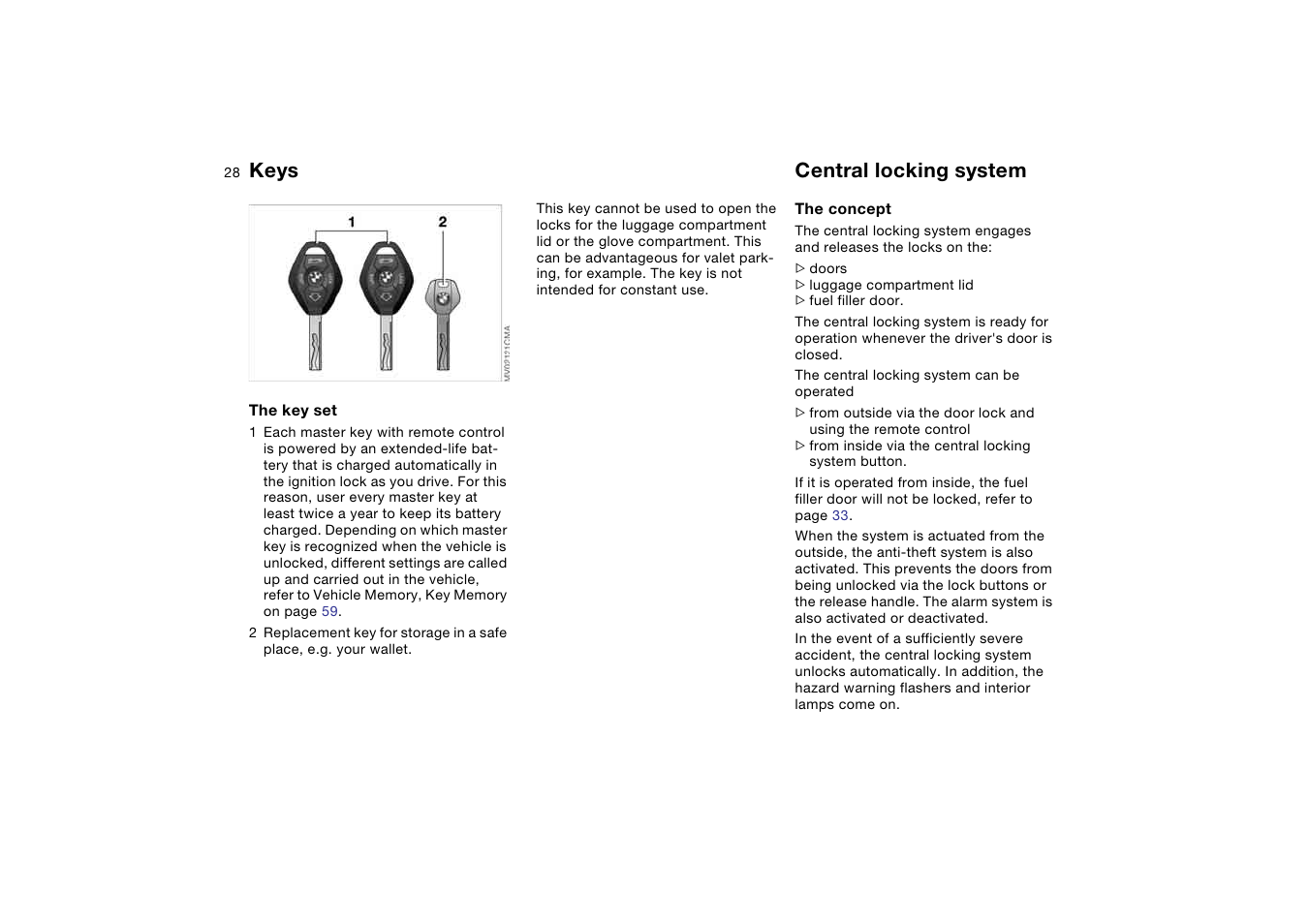 Opening and closing, Keys, Central locking system | BMW M3 Coupe 2006 User Manual | Page 28 / 170