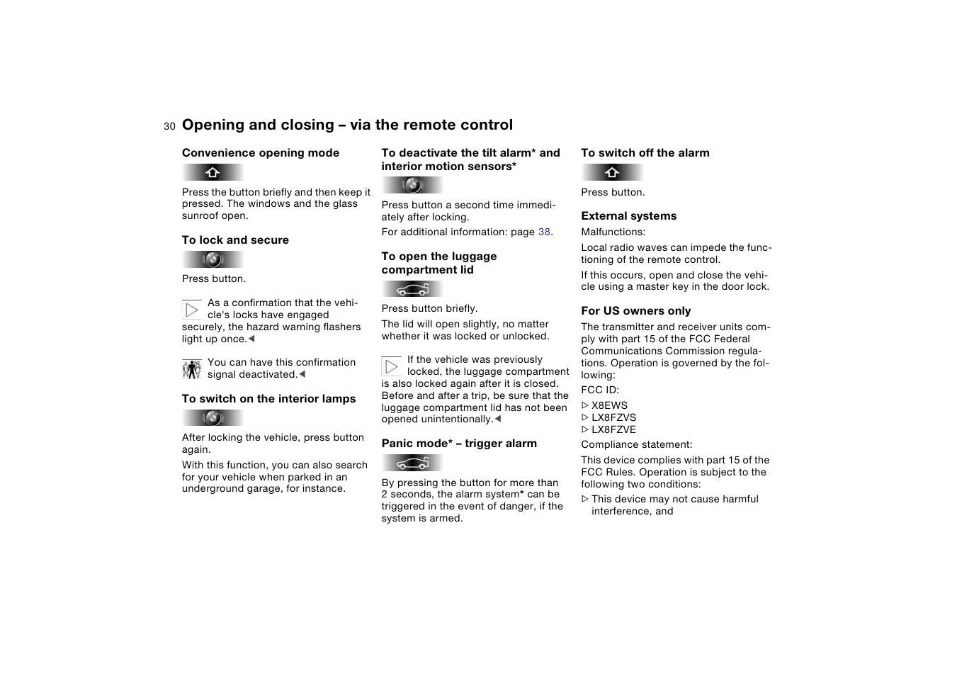 Opening and closing – via the remote control | BMW M3 Coupe 2006 User Manual | Page 30 / 170