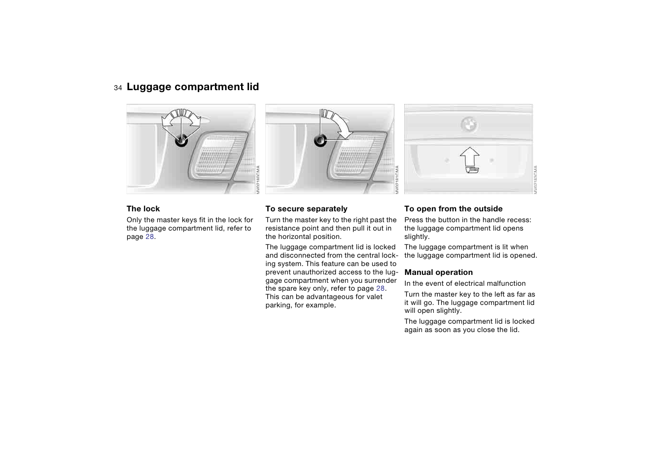 Luggage compartment lid | BMW M3 Coupe 2006 User Manual | Page 34 / 170