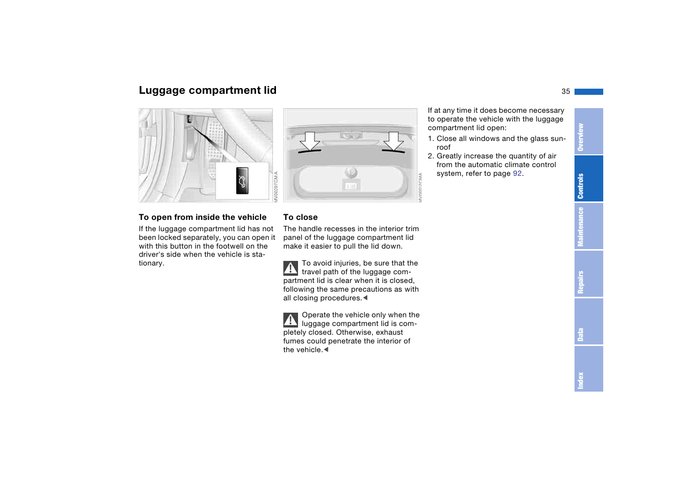 Luggage compartment lid | BMW M3 Coupe 2006 User Manual | Page 35 / 170