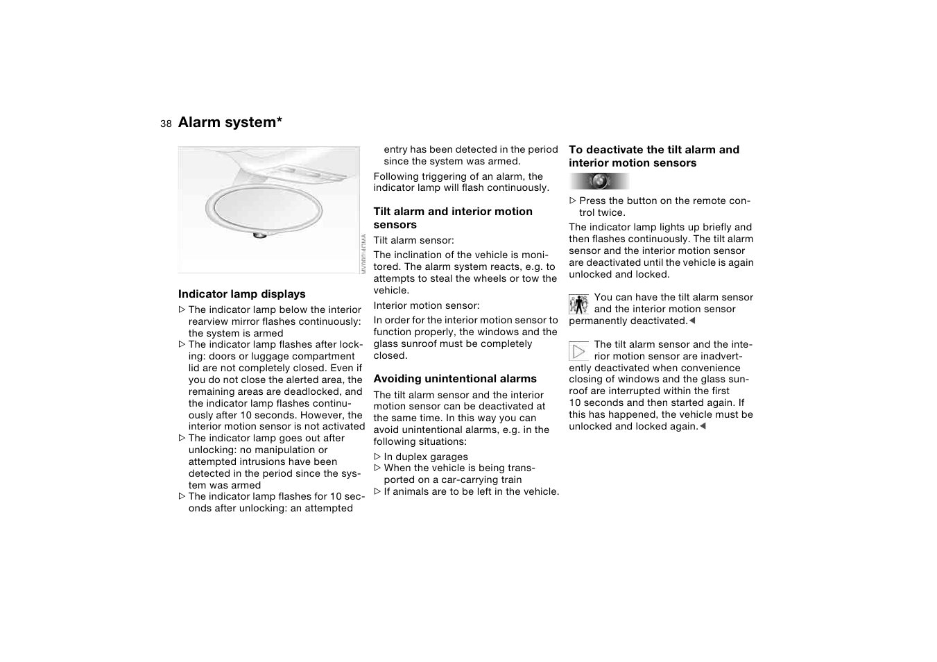 Alarm system | BMW M3 Coupe 2006 User Manual | Page 38 / 170