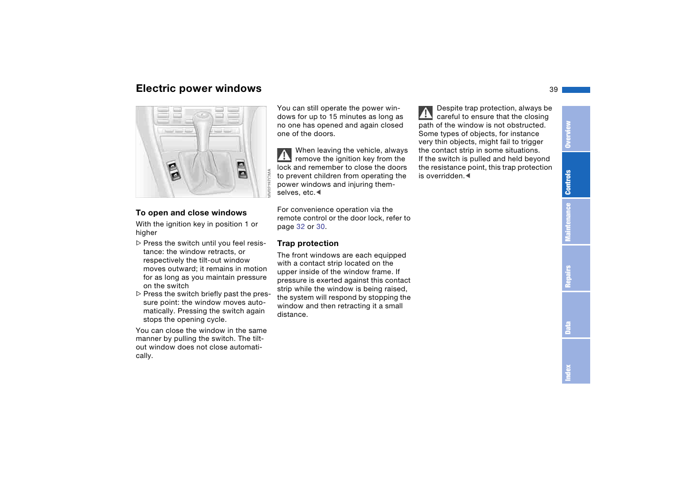 Electric power windows | BMW M3 Coupe 2006 User Manual | Page 39 / 170