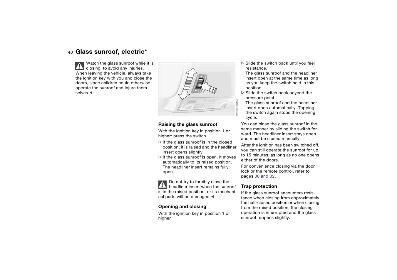 Glass sunroof, electric | BMW M3 Coupe 2006 User Manual | Page 40 / 170