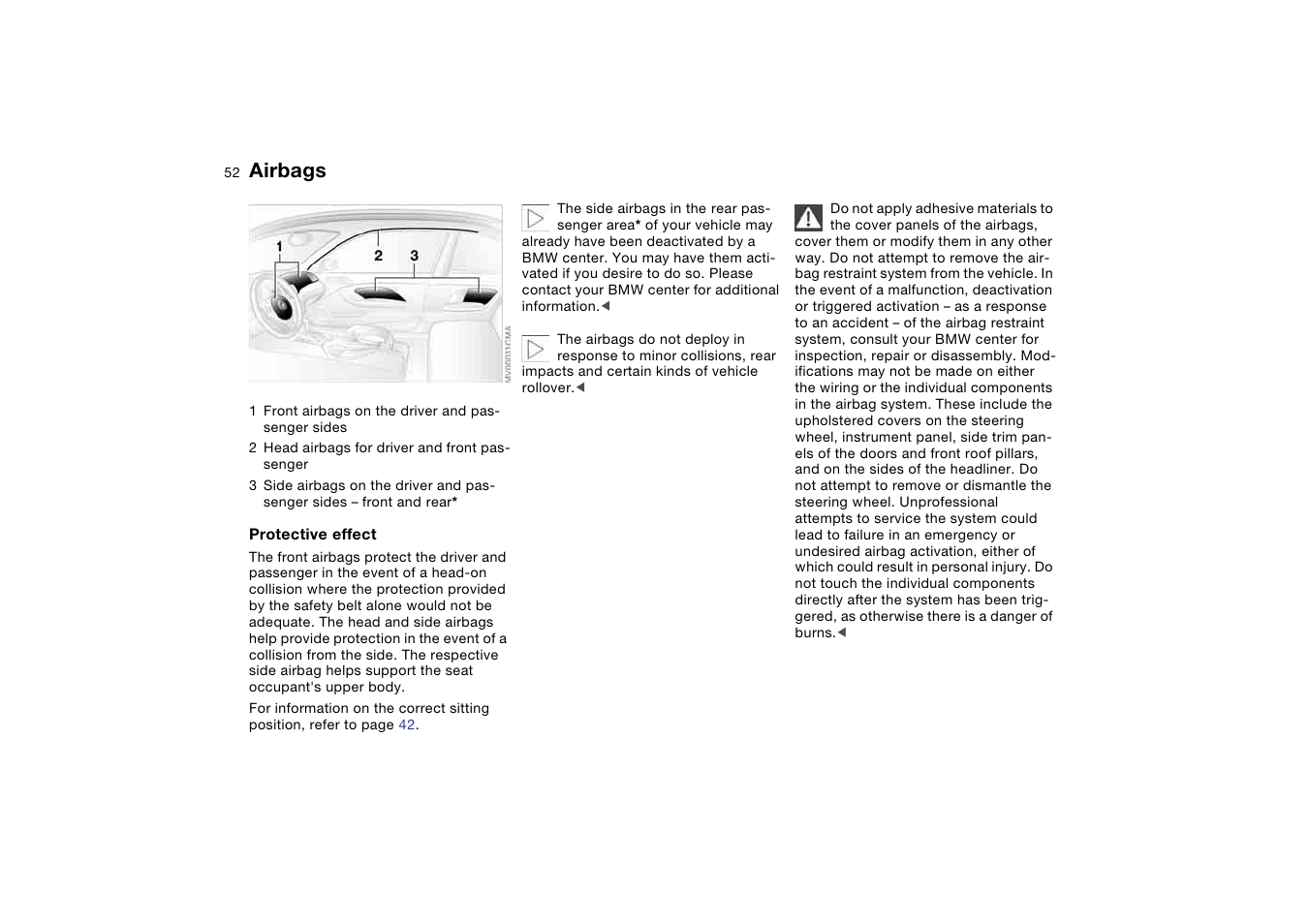 Passenger safety systems, Airbags | BMW M3 Coupe 2006 User Manual | Page 52 / 170