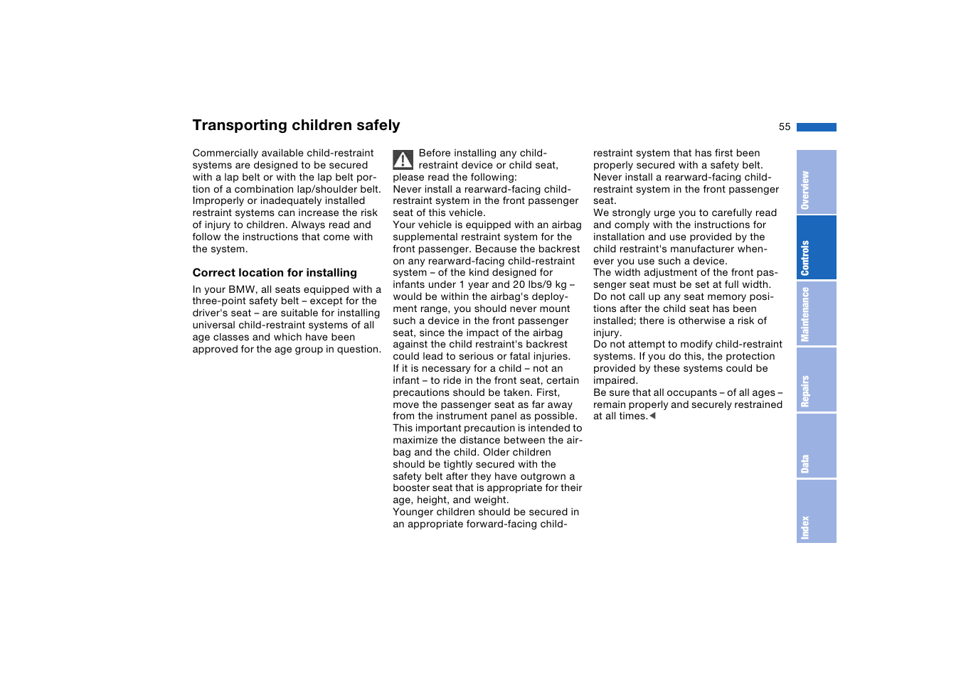 Transporting children safely | BMW M3 Coupe 2006 User Manual | Page 55 / 170