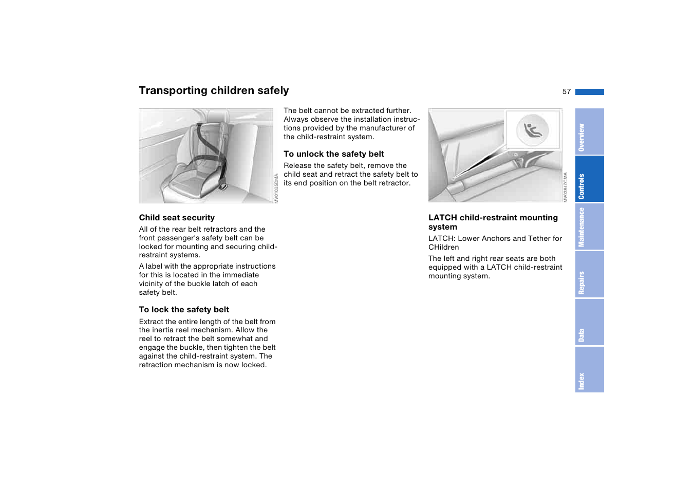 Transporting children safely | BMW M3 Coupe 2006 User Manual | Page 57 / 170