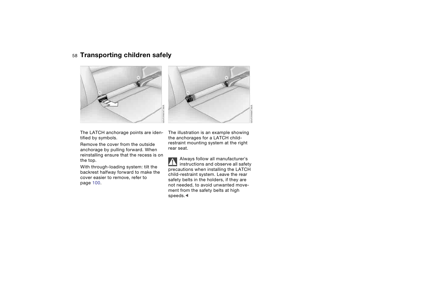 Transporting children safely | BMW M3 Coupe 2006 User Manual | Page 58 / 170