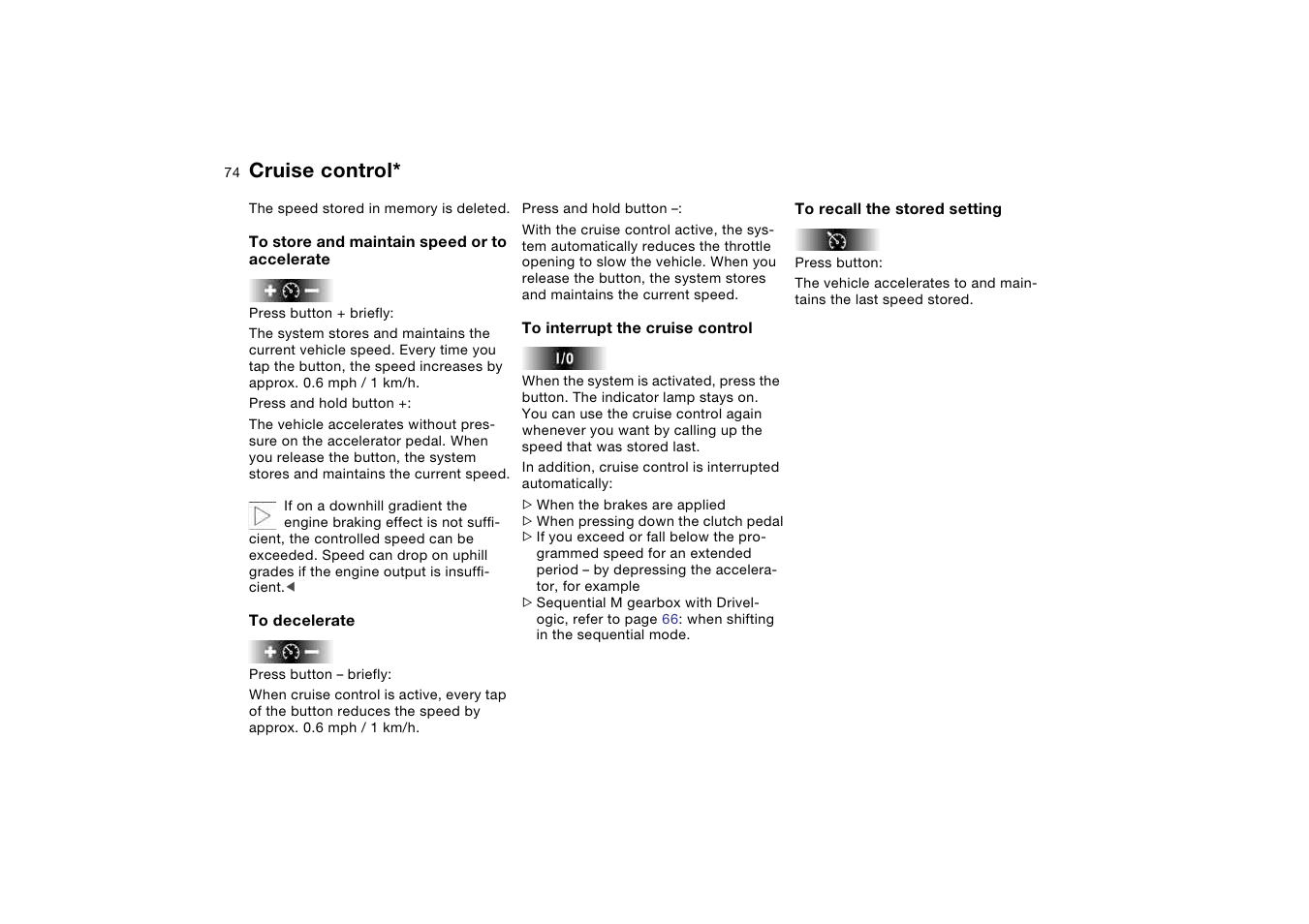 Cruise control | BMW M3 Coupe 2006 User Manual | Page 74 / 170