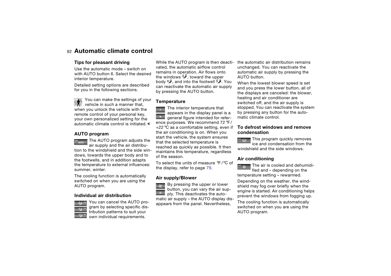 Supply, Individual air distribution, Condensation | Automatic climate control | BMW M3 Coupe 2006 User Manual | Page 92 / 170