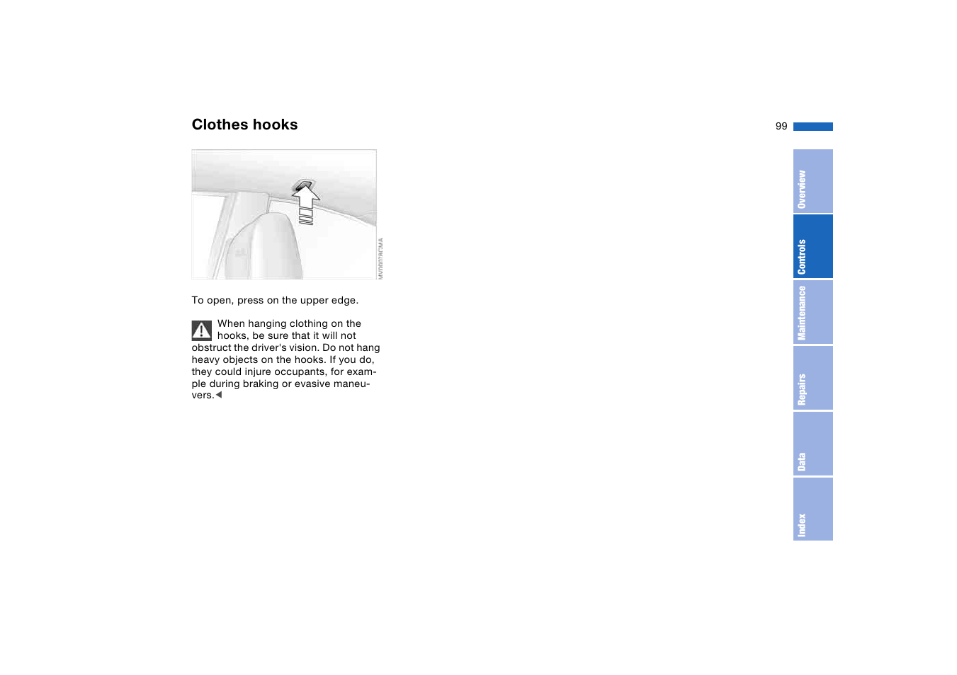 Clothes hooks | BMW M3 Coupe 2006 User Manual | Page 99 / 170