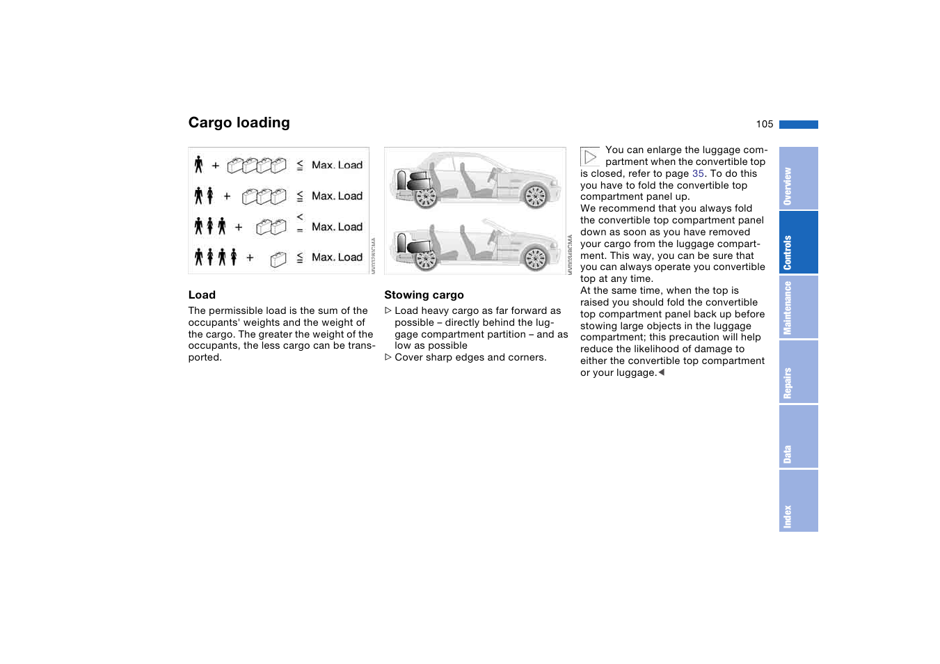 Cargo loading | BMW M3 Convertible 2006 User Manual | Page 105 / 174