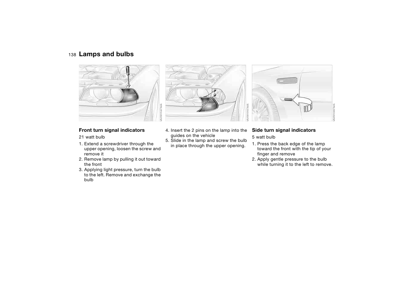 Lamps and bulbs | BMW M3 Convertible 2006 User Manual | Page 138 / 174