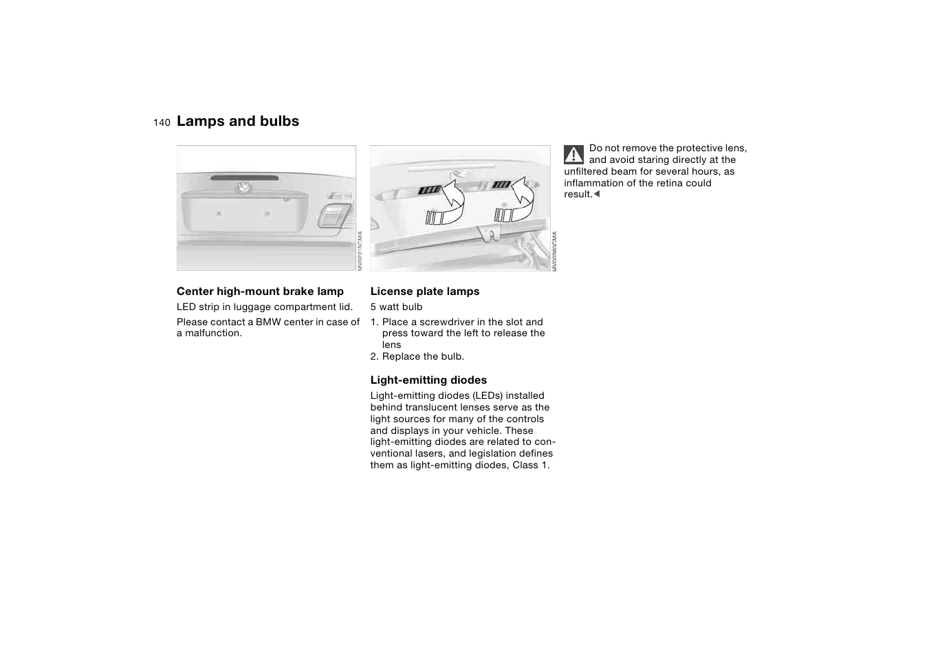 Lamps and bulbs | BMW M3 Convertible 2006 User Manual | Page 140 / 174