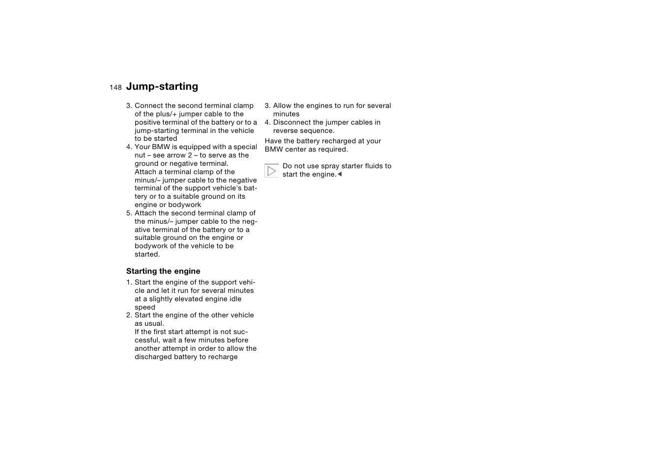 Jump-starting | BMW M3 Convertible 2006 User Manual | Page 148 / 174