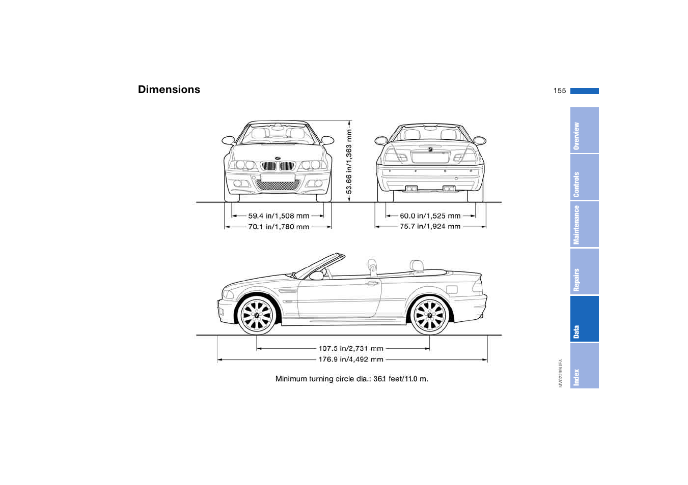 Dimensions | BMW M3 Convertible 2006 User Manual | Page 155 / 174