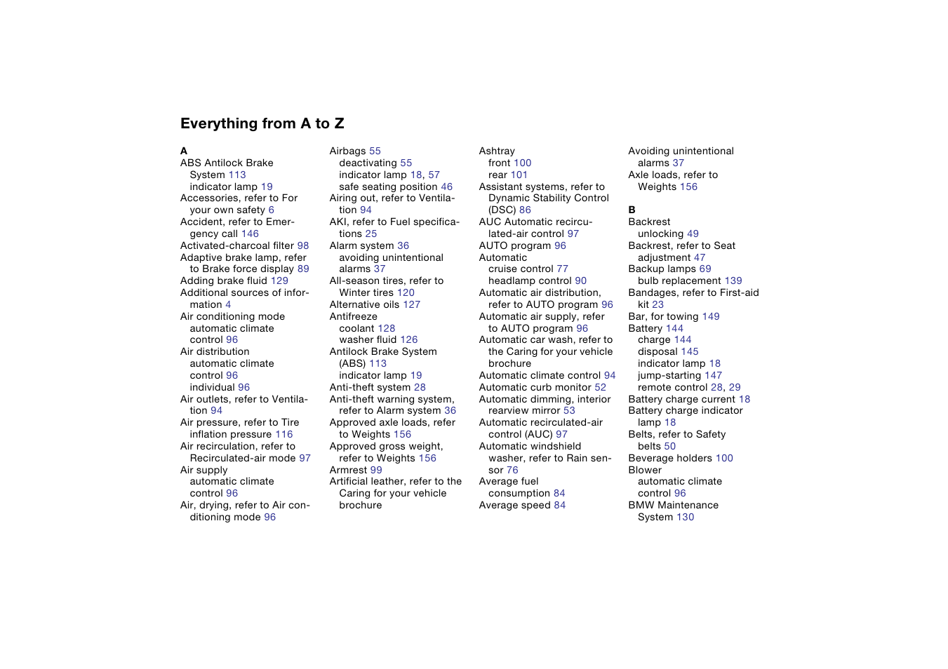 Everything from a to z | BMW M3 Convertible 2006 User Manual | Page 160 / 174