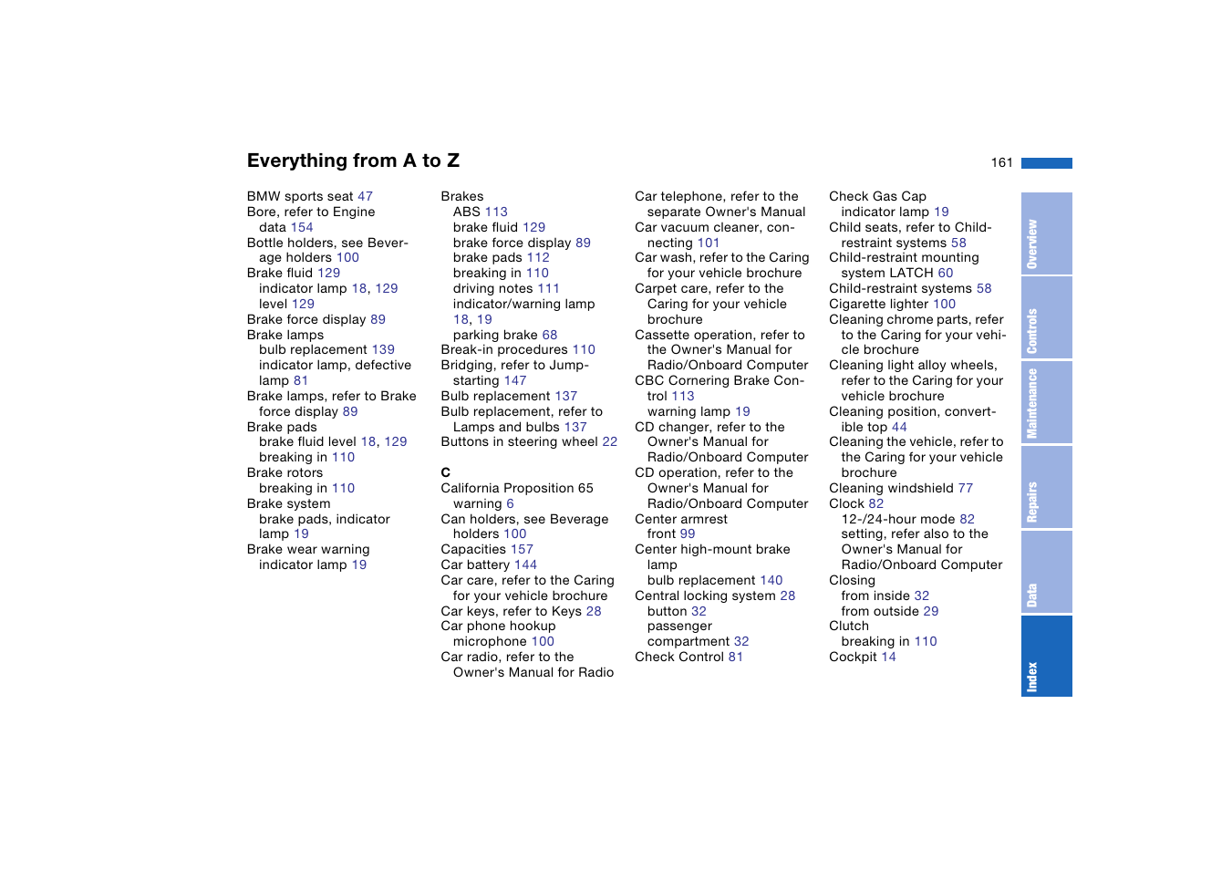 Everything from a to z | BMW M3 Convertible 2006 User Manual | Page 161 / 174