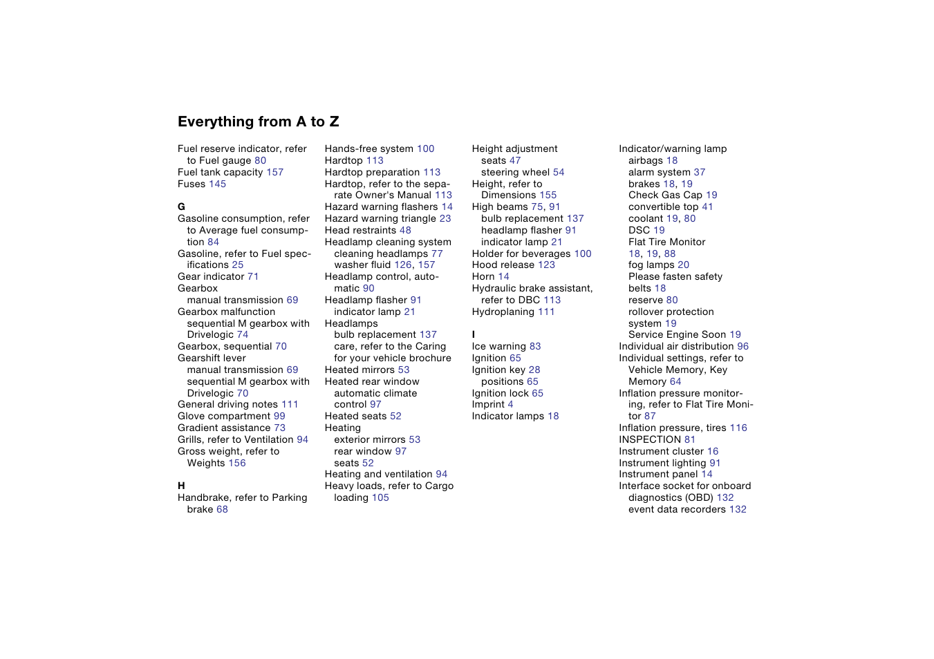 Everything from a to z | BMW M3 Convertible 2006 User Manual | Page 164 / 174