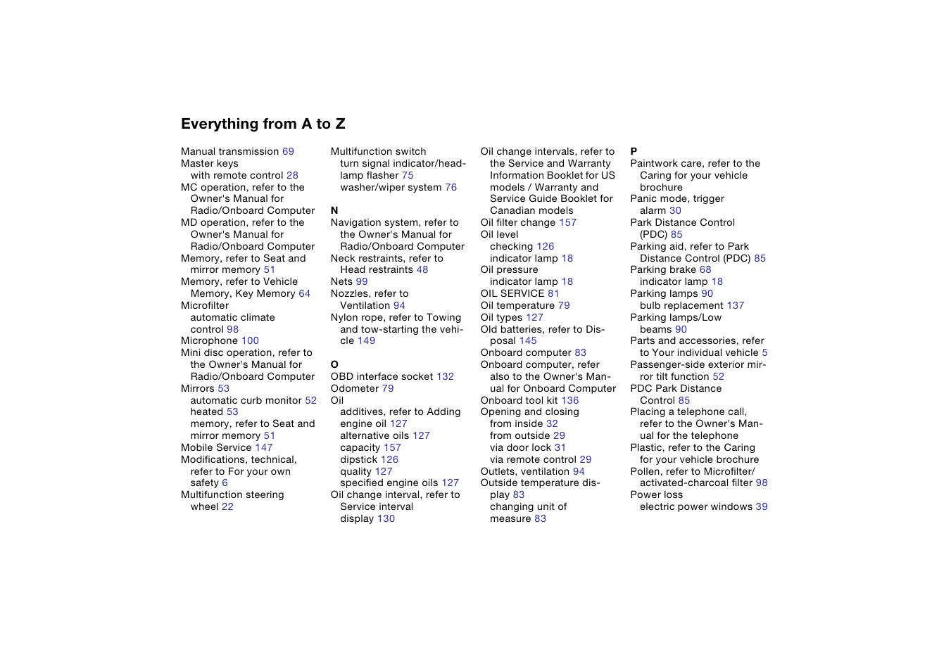 Everything from a to z | BMW M3 Convertible 2006 User Manual | Page 166 / 174