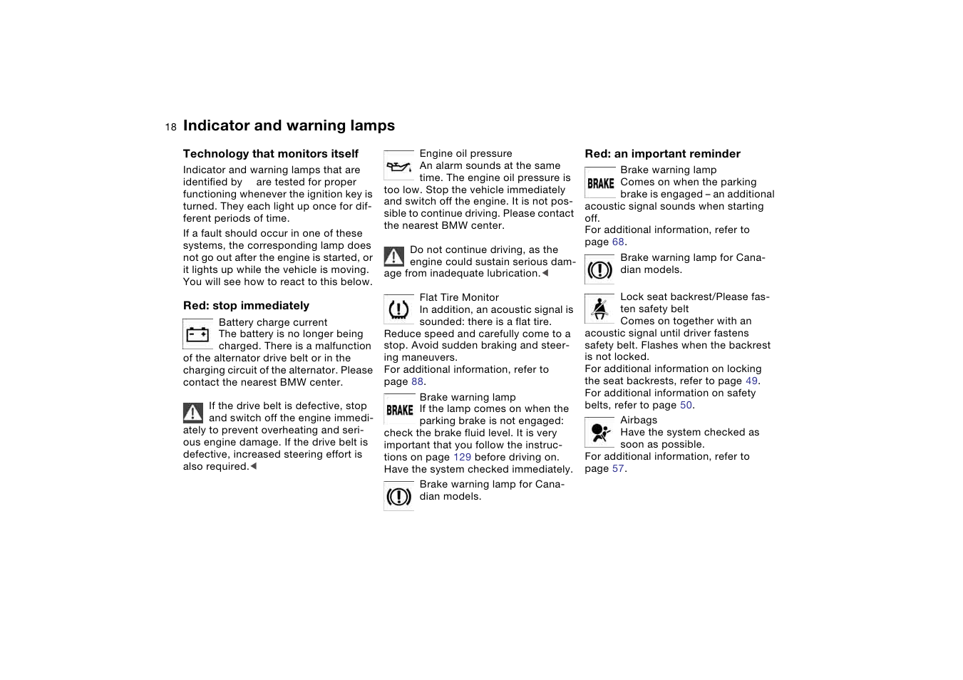 Indicator and warning lamps | BMW M3 Convertible 2006 User Manual | Page 18 / 174