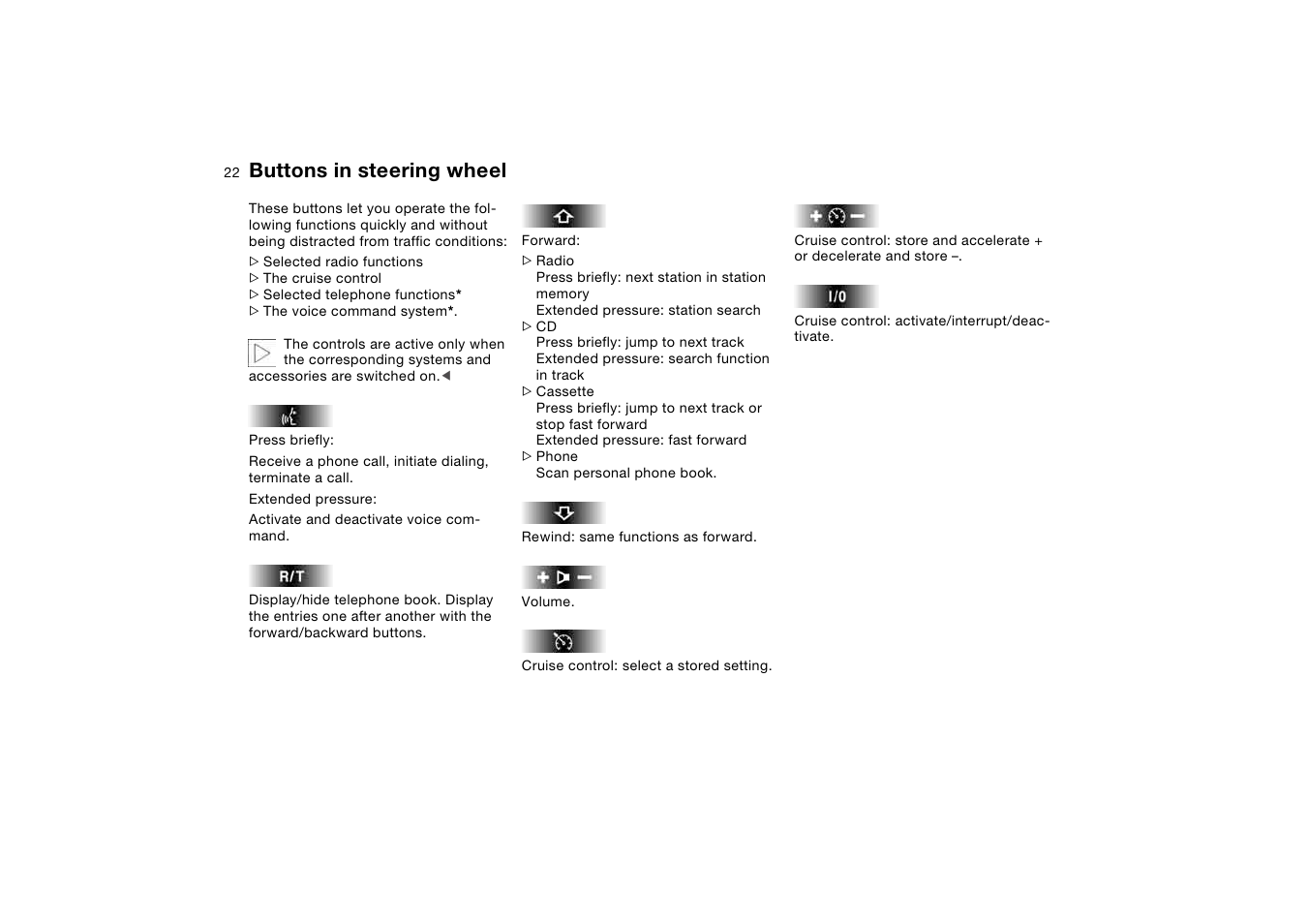 Buttons in steering wheel | BMW M3 Convertible 2006 User Manual | Page 22 / 174