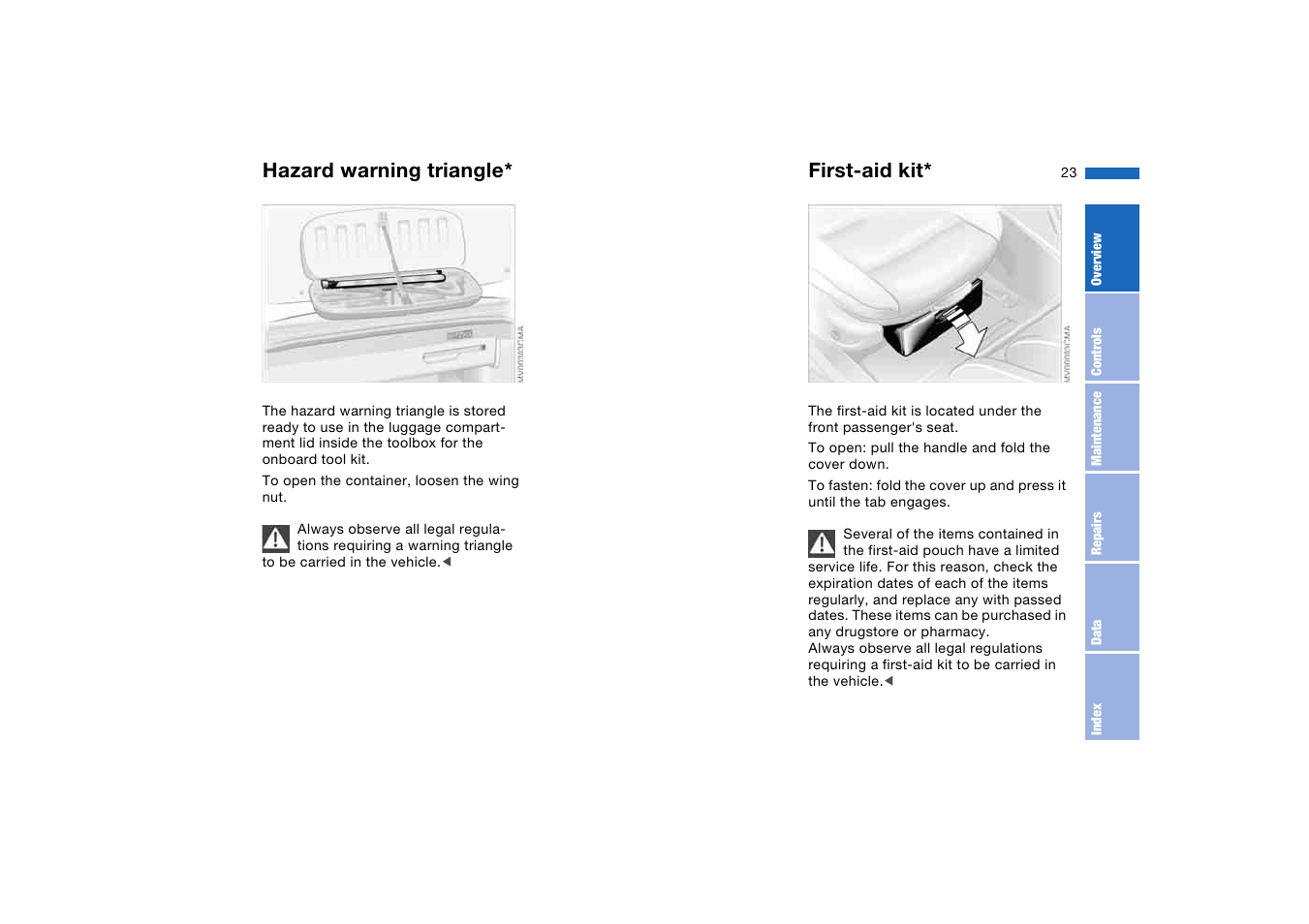 Hazard warning triangle, First-aid kit | BMW M3 Convertible 2006 User Manual | Page 23 / 174