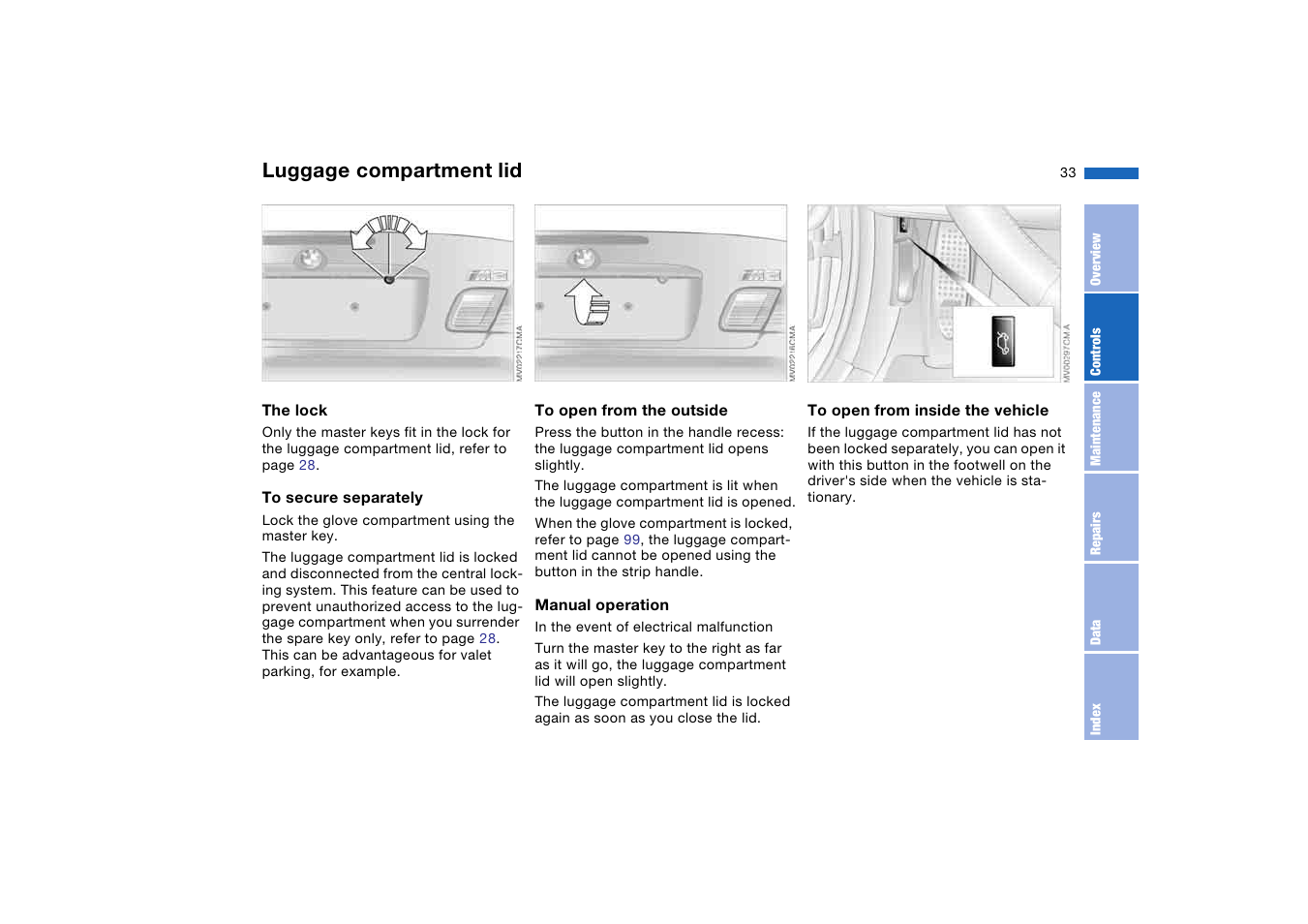 Luggage compartment lid | BMW M3 Convertible 2006 User Manual | Page 33 / 174