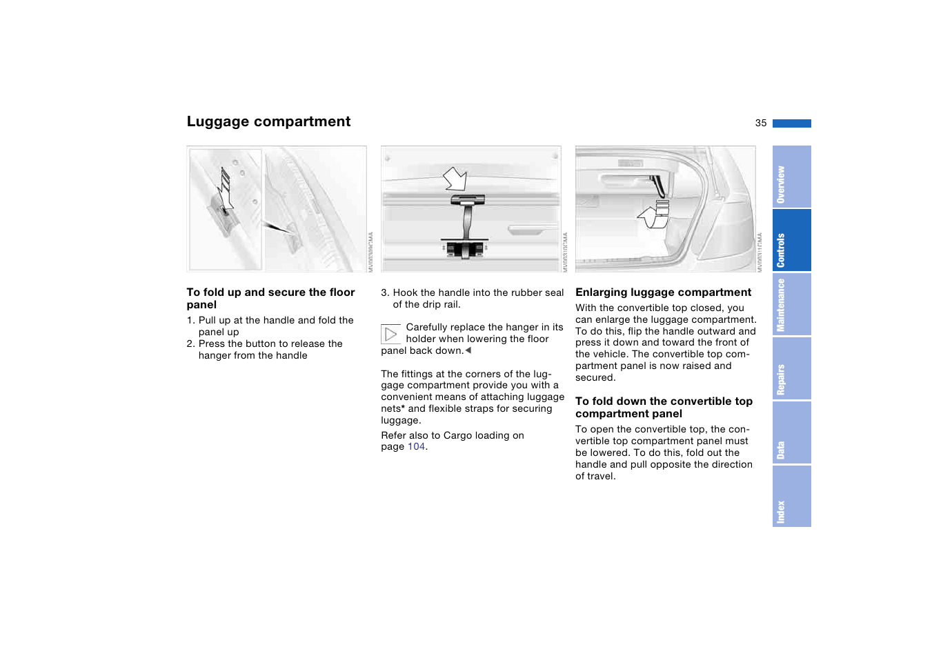 Luggage compartment | BMW M3 Convertible 2006 User Manual | Page 35 / 174