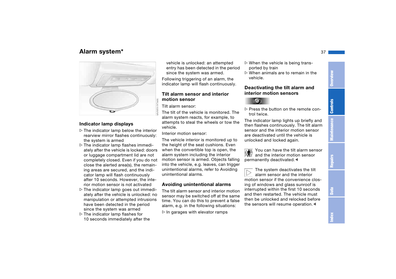 Alarm system | BMW M3 Convertible 2006 User Manual | Page 37 / 174