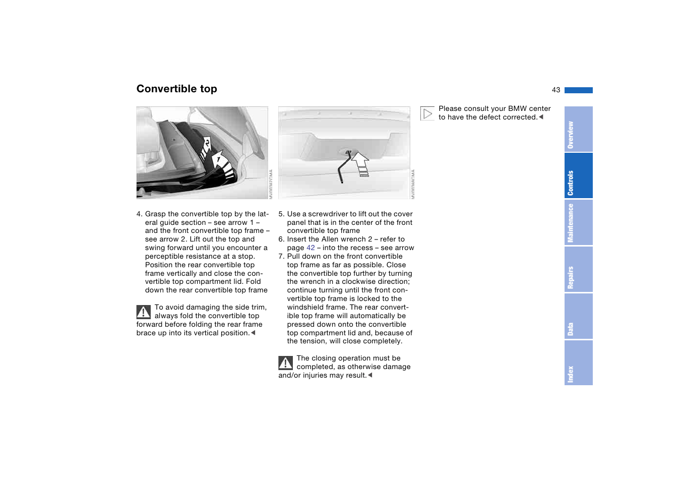 Convertible top | BMW M3 Convertible 2006 User Manual | Page 43 / 174