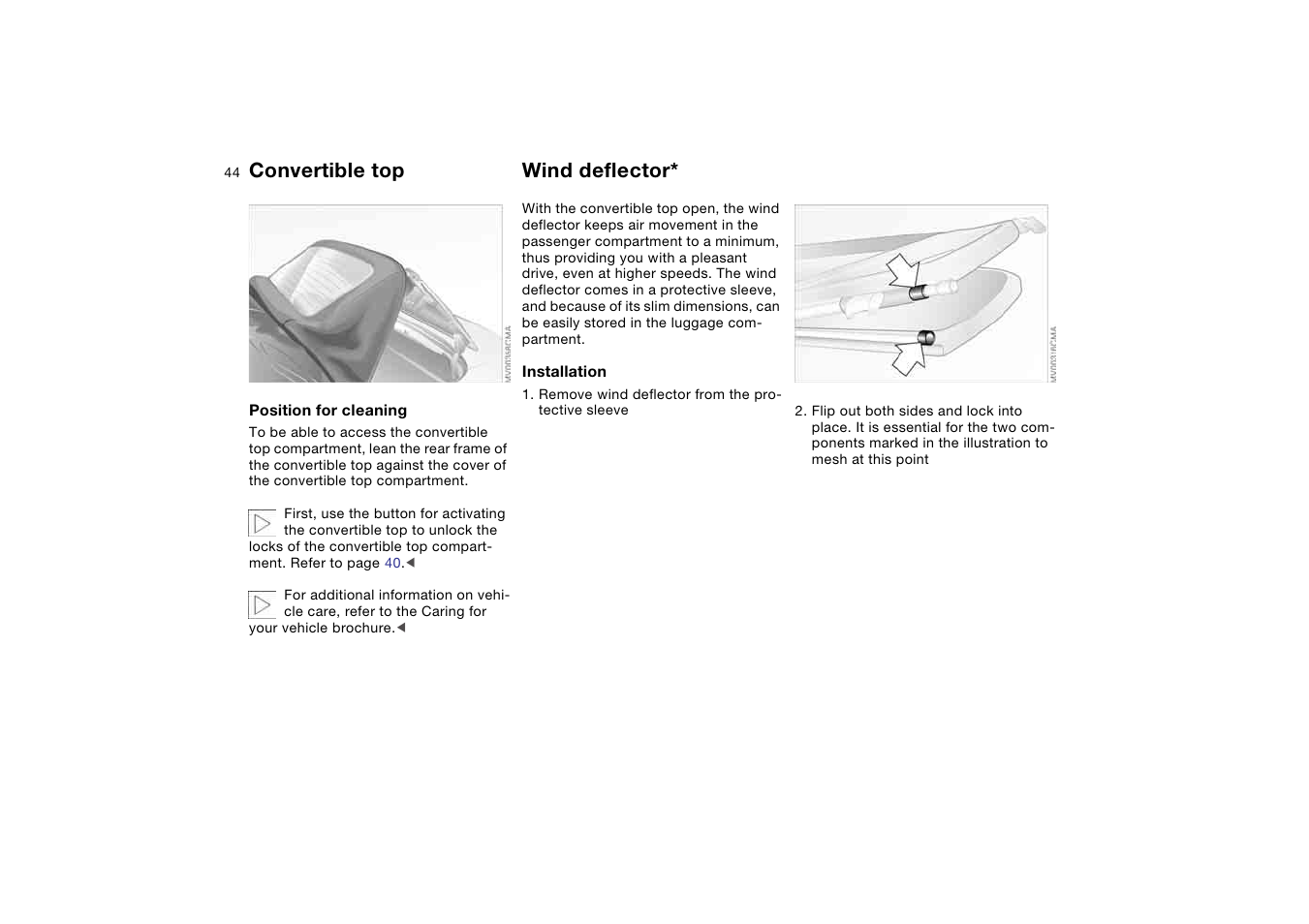 Wind deflector, Convertible top | BMW M3 Convertible 2006 User Manual | Page 44 / 174