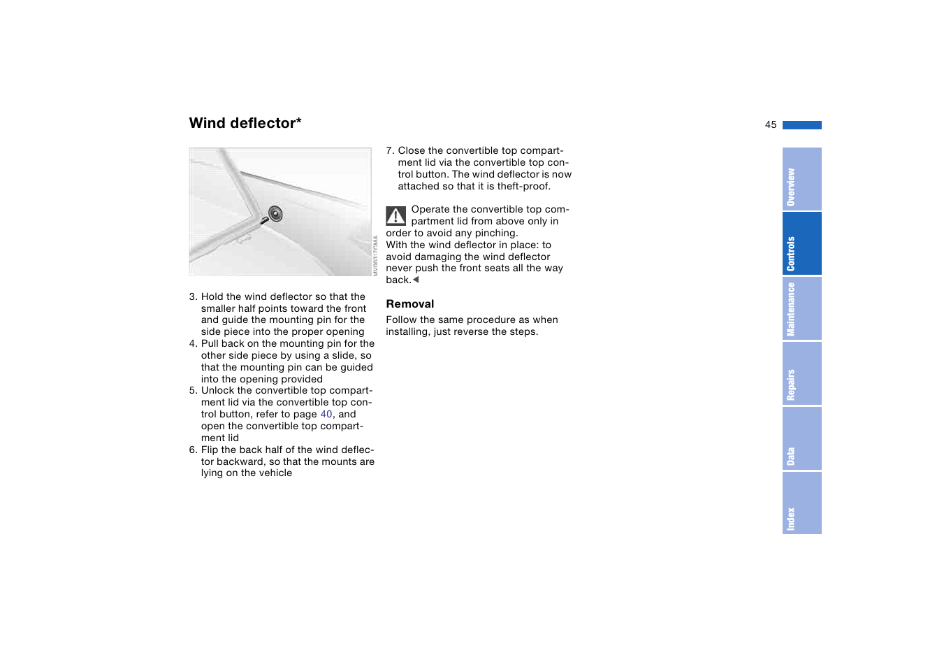 Wind deflector | BMW M3 Convertible 2006 User Manual | Page 45 / 174