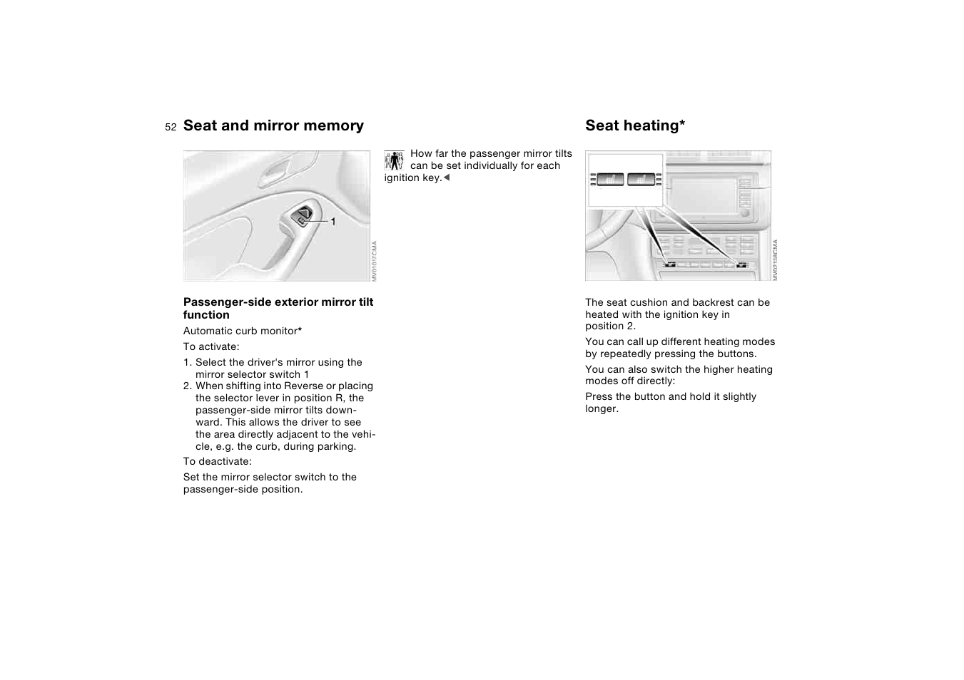 Seat heating | BMW M3 Convertible 2006 User Manual | Page 52 / 174