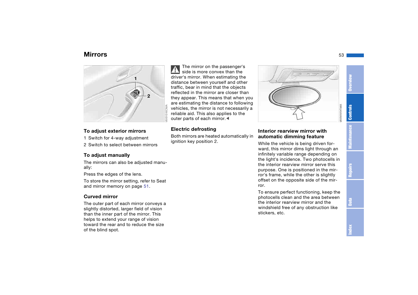 Mirrors | BMW M3 Convertible 2006 User Manual | Page 53 / 174