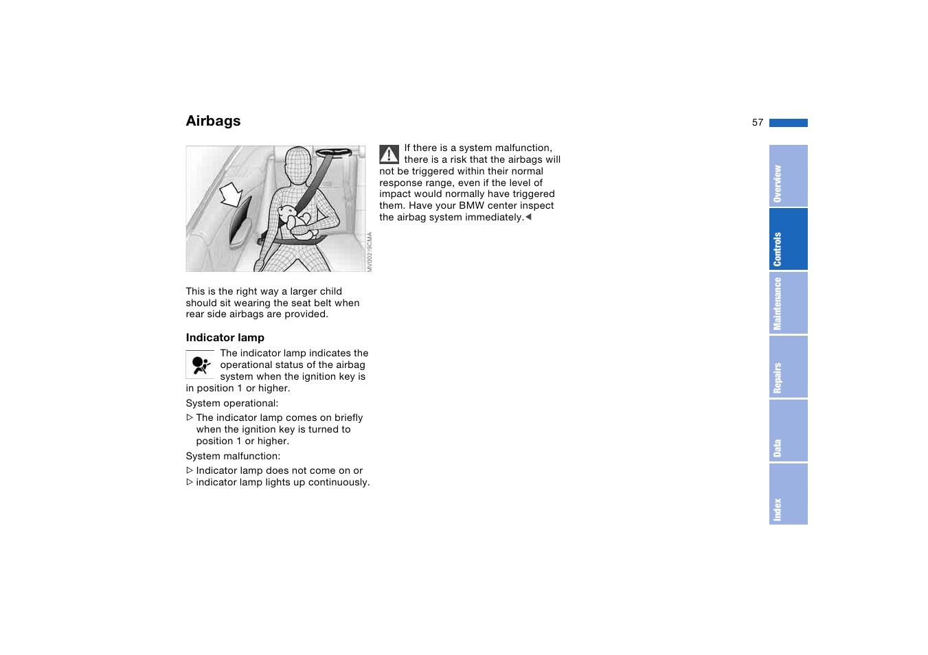 Airbags | BMW M3 Convertible 2006 User Manual | Page 57 / 174