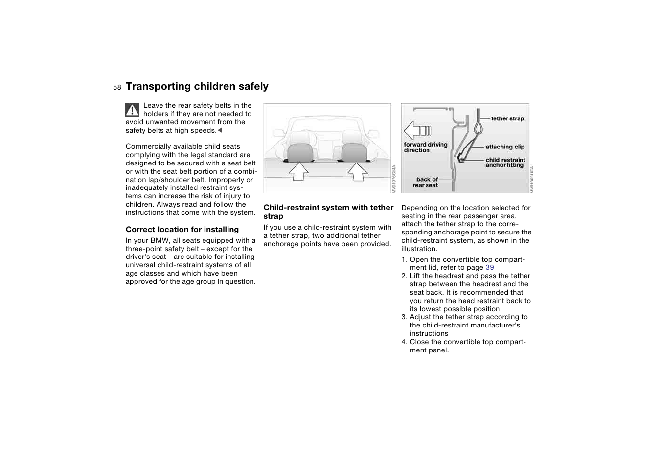 Transporting children safely | BMW M3 Convertible 2006 User Manual | Page 58 / 174