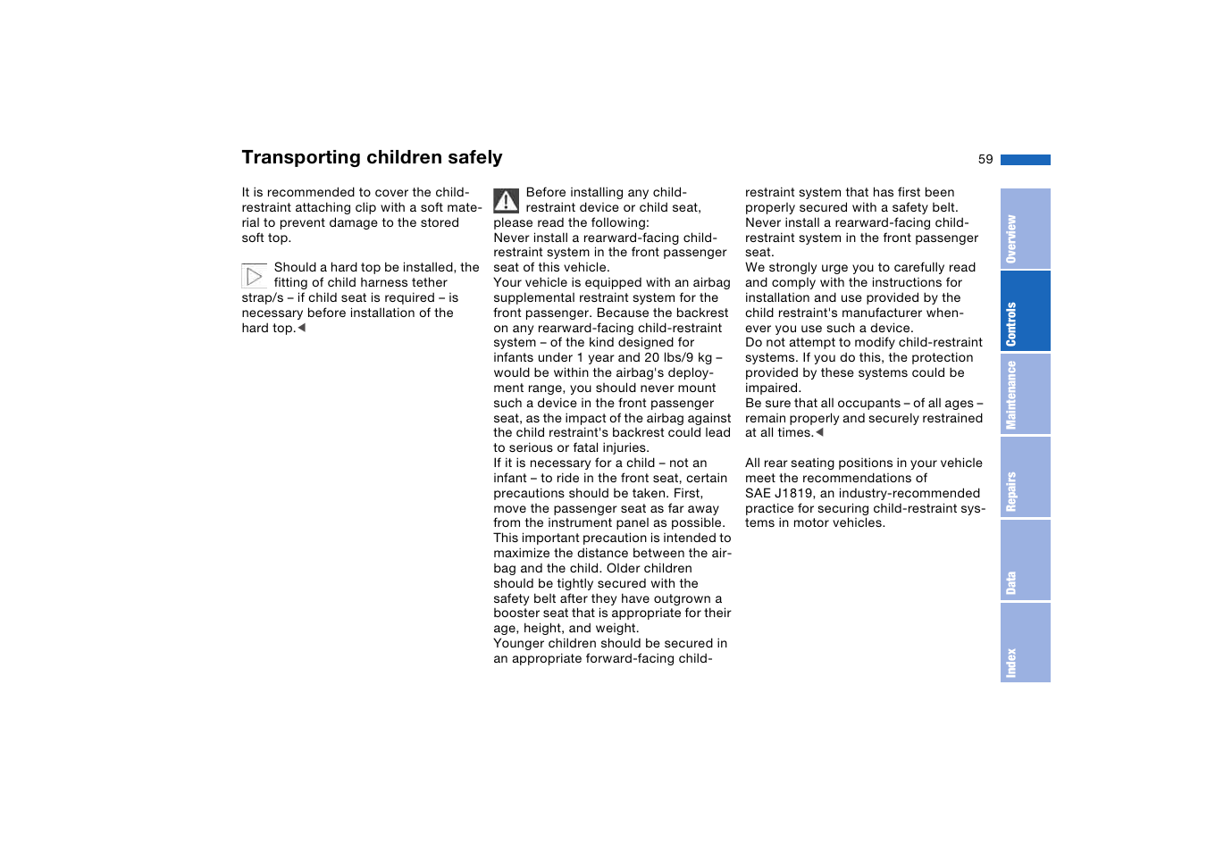 Transporting children safely | BMW M3 Convertible 2006 User Manual | Page 59 / 174